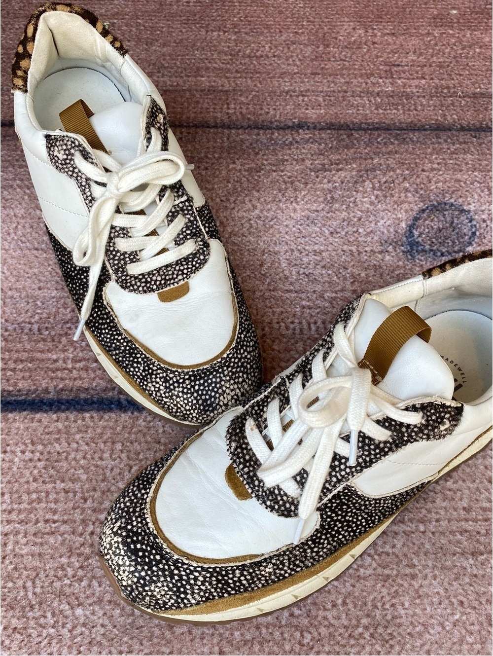 Madewell kickoff trainer sneakers leather and spot mix calf hair 10M